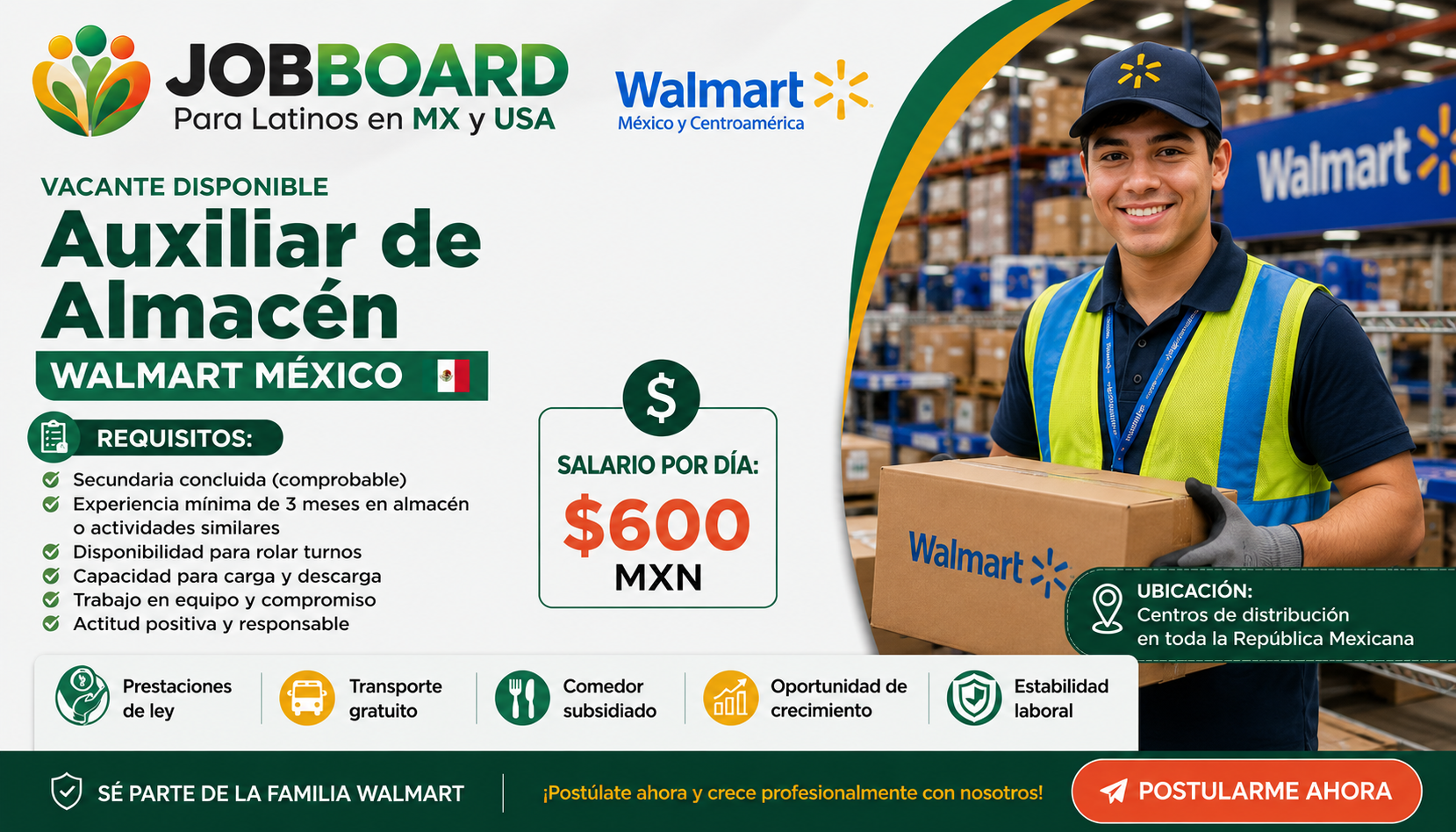 Vacante Auxiliar de Almacén Walmart México